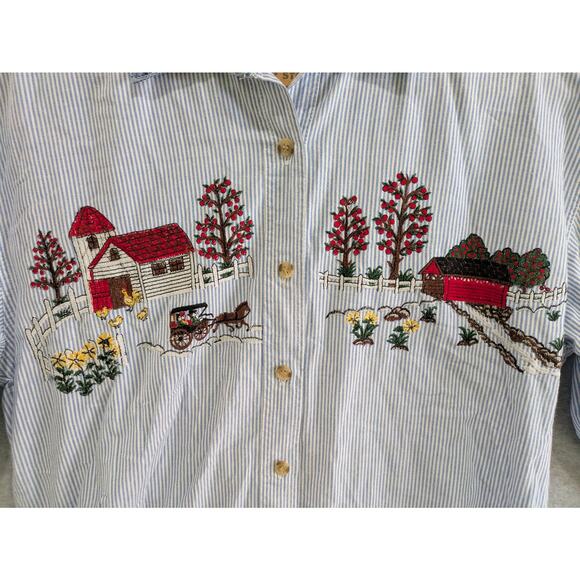 Solutions Original Shirt Women's Small Blue Button Down Top Farm Embroidered VTG - Picture 2 of 7